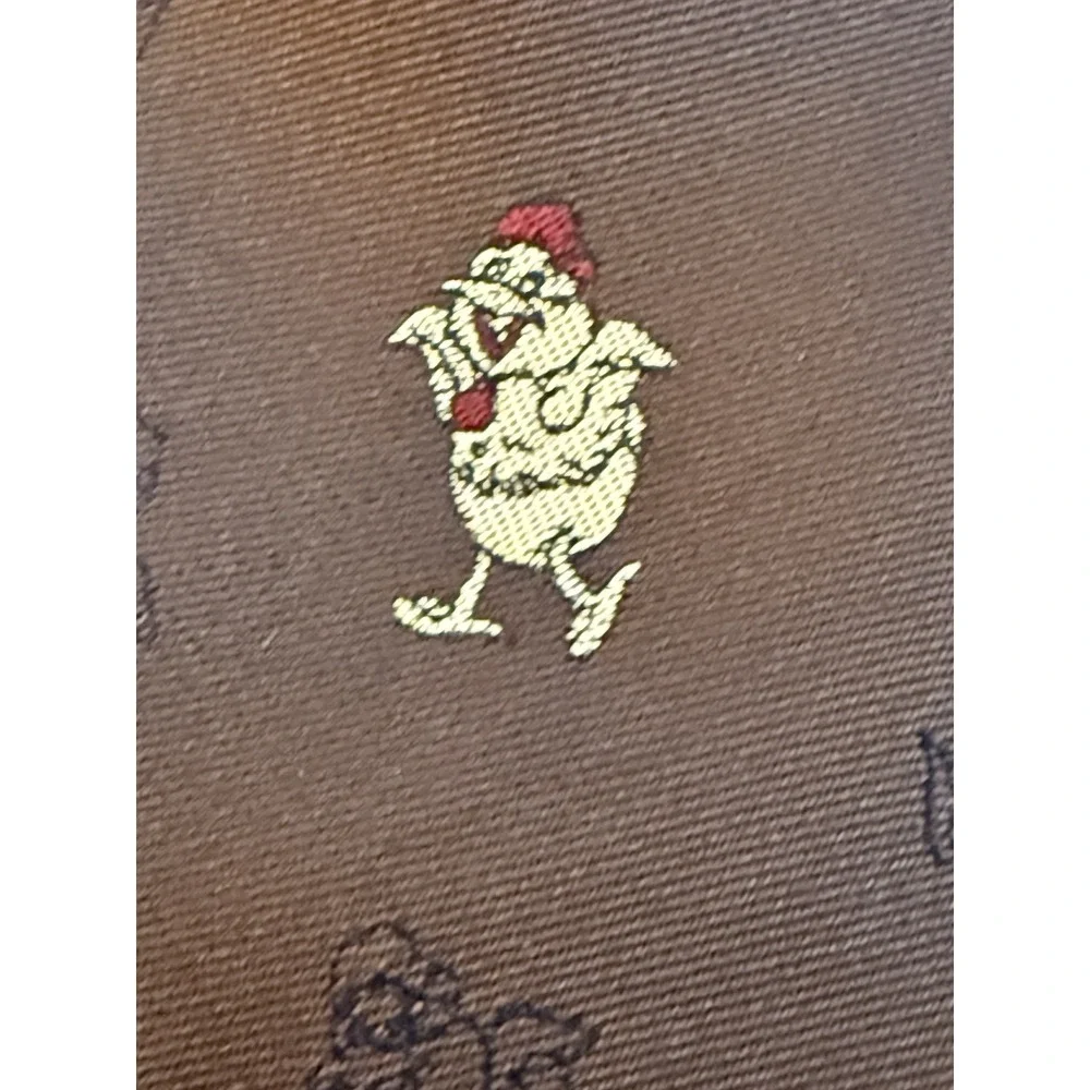 Yi Tang Silk Necktie Brown Logo Duck Through Out Hand Made Vintage 3.5
